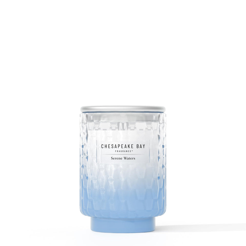 Chesapeake Bay Candle Serene Waters in a textured jar enhances coastal decor and ambience