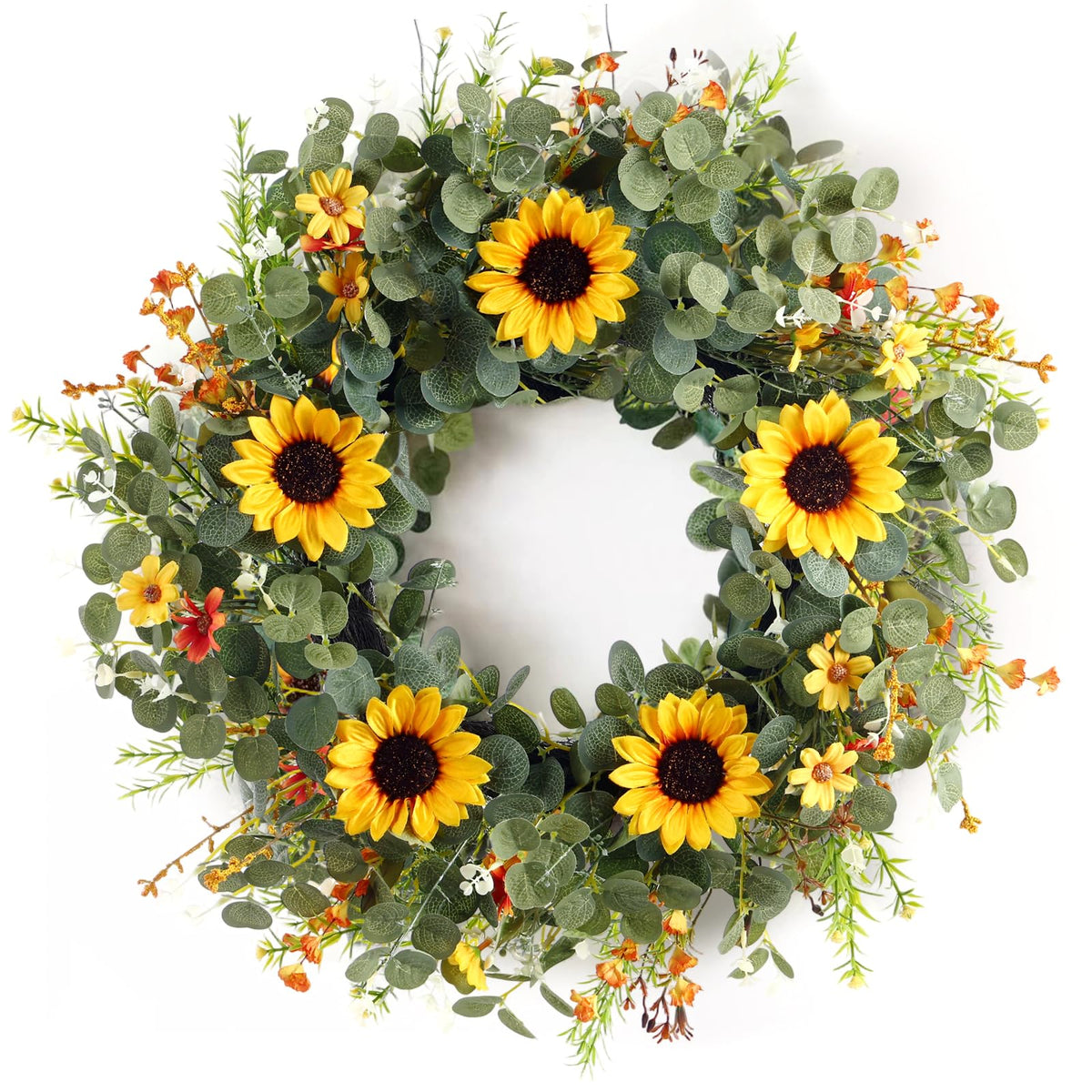 CHFAPH 24-inch eucalyptus and sunflower wreath front door, inviting curb appeal.
