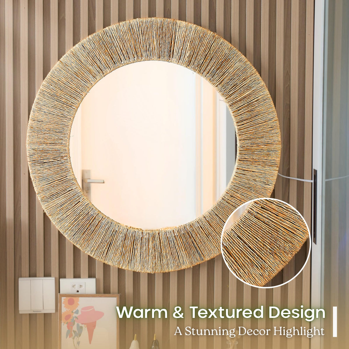 Chi An Home wall mirror is easy to hang with a secure D-ring.