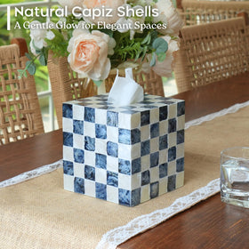 Chi An Home capiz shell mosaic closeup highlights artisanal surface and texture.