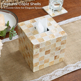 Chi An Home capiz shells cube tissue box holder with bottom slider for easy refills.