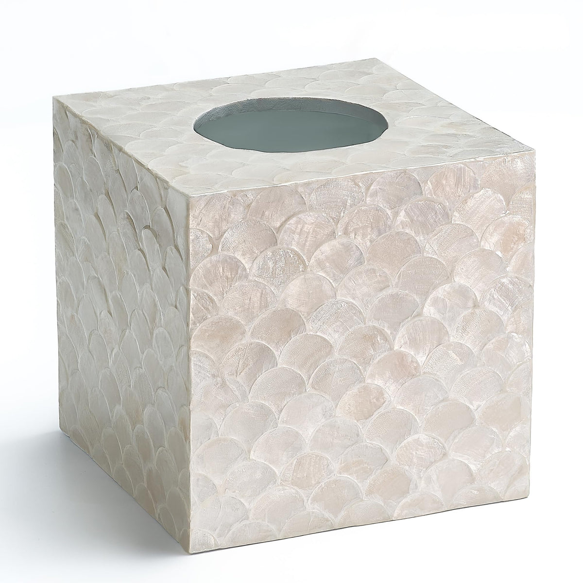 Chi An Home capiz tissue box cover square with iridescent shells for coastal elegance