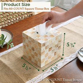 Chi An Home ivory checkered tissue box cover adds coastal-modern decor to any room.