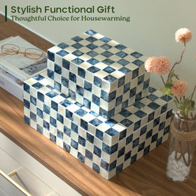 Chi An Home decorative navy box set adds timeless shelf charm.