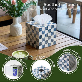 Chi An Home decorative navy tissue holder for desk, vanity, or bathroom.