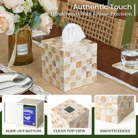Chi An Home mother of pearl decorative tissue holder enhances desks and vanities.