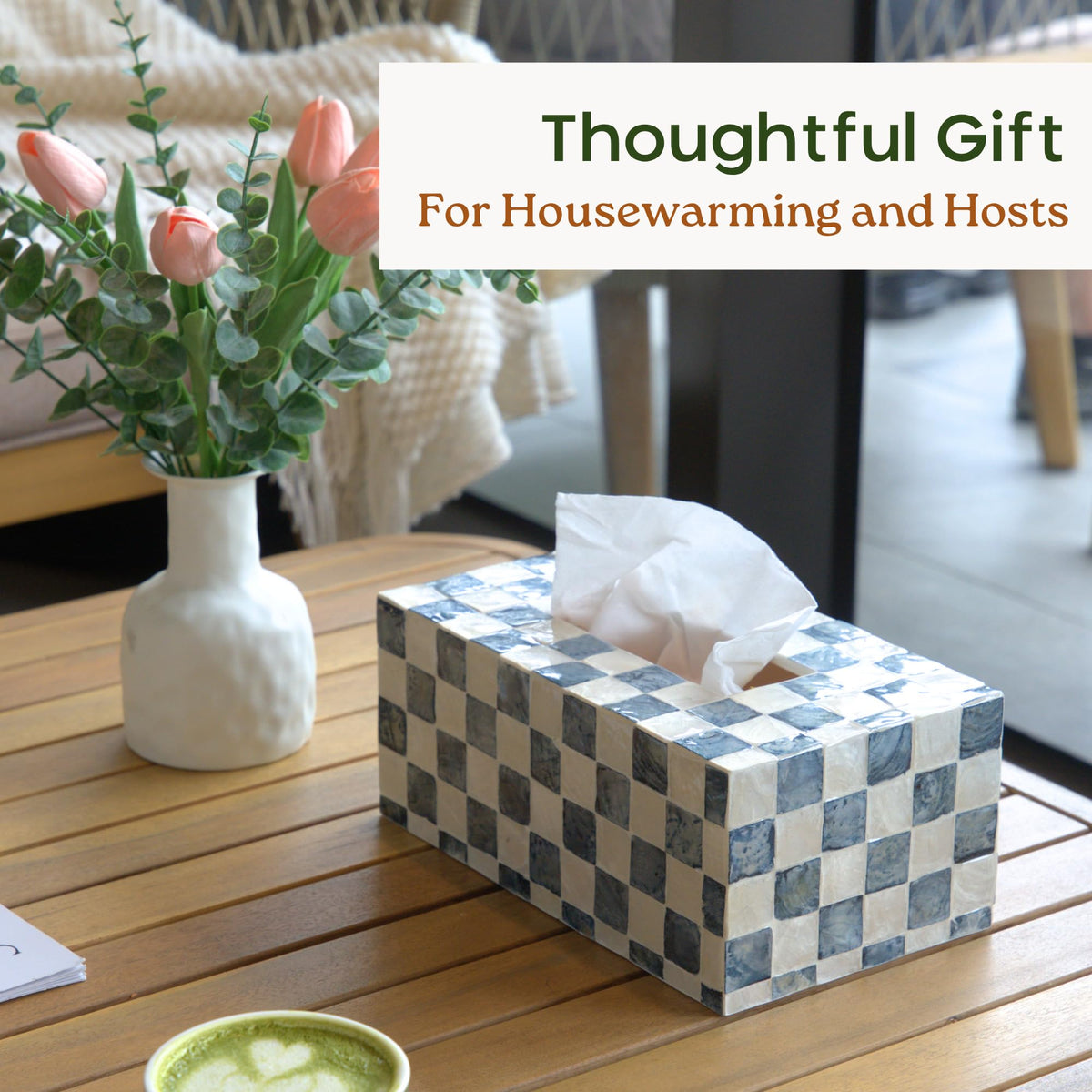 Navy blue and white checker tissue box cover by Chi An Home.