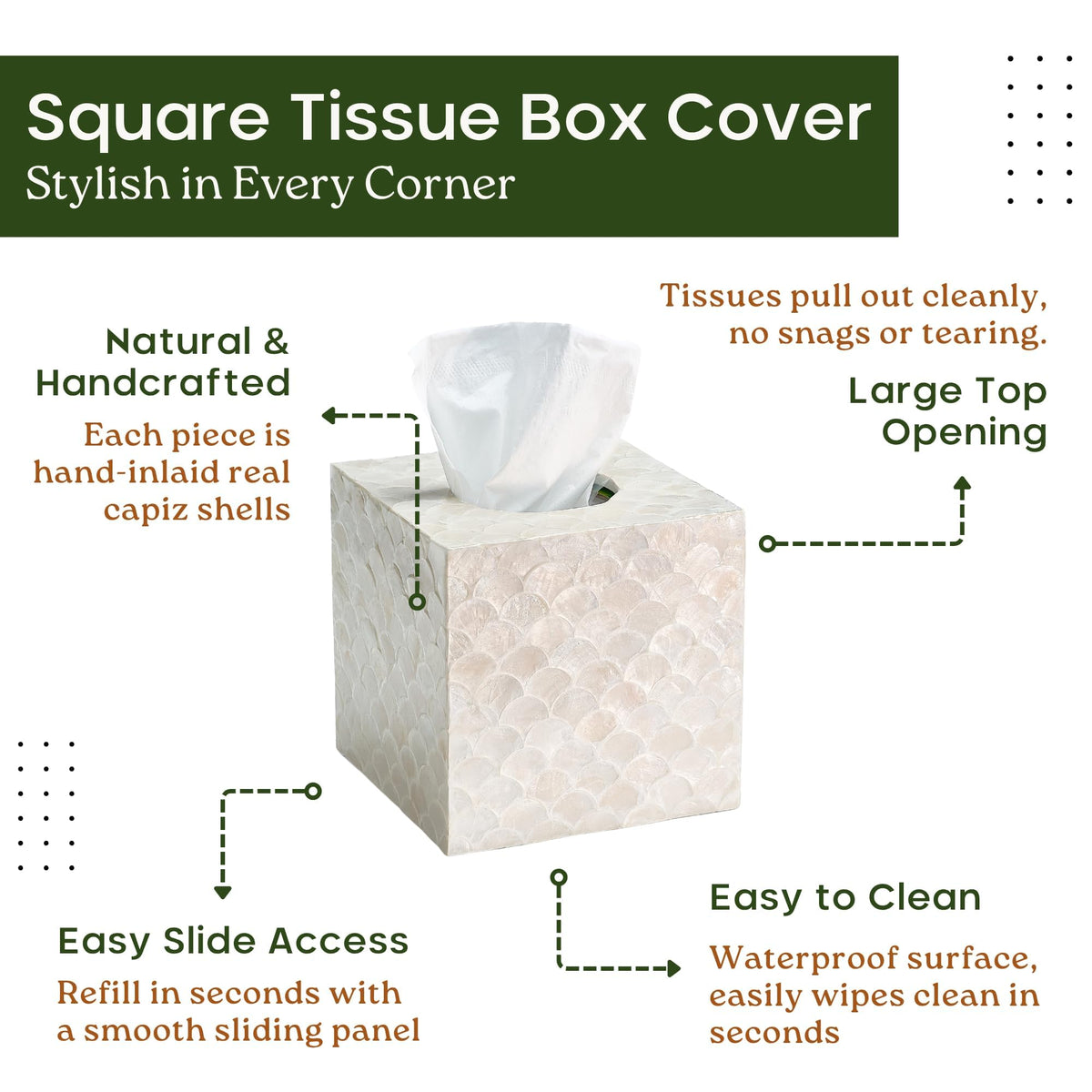 Chi An Home tissue box cover fits standard square boxes for a snug look