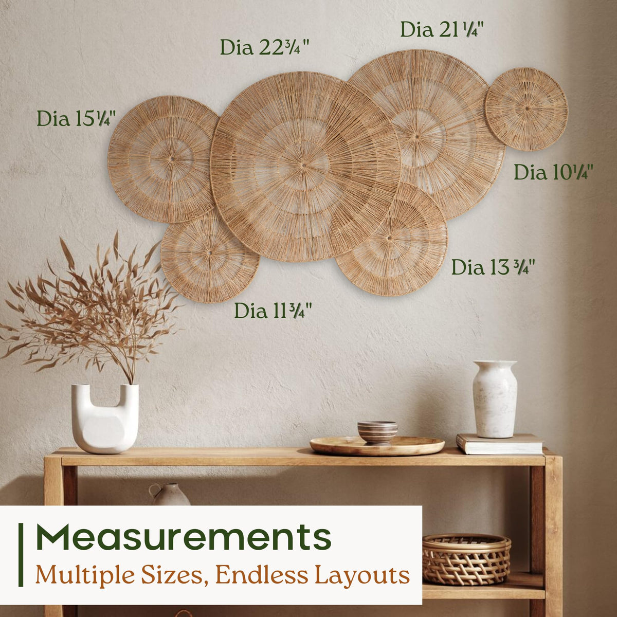 Chi An Home 12-inch woven jute plate brings coastal warmth to walls.