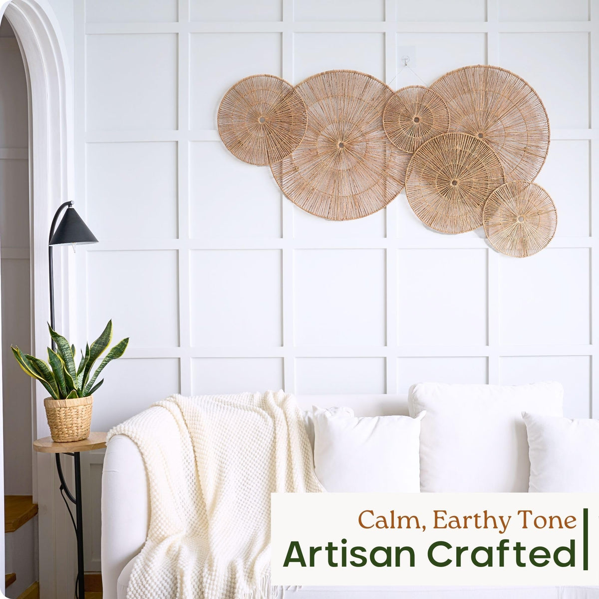 Chi An Home 15-inch wicker wall plate enhances bedroom decor with natural charm.