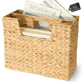 Chi An Home wicker magazine basket close-up showing handwoven texture for stylish storage.