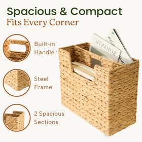Chi An Home two-compartment basket neatly organizes books and magazines.
