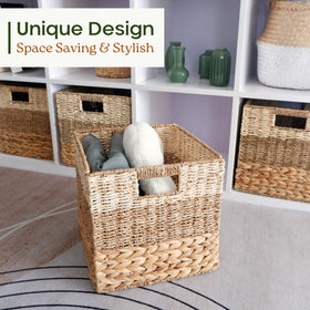 Chi An Home wicker storage basket fits cube shelves with rustic charm.