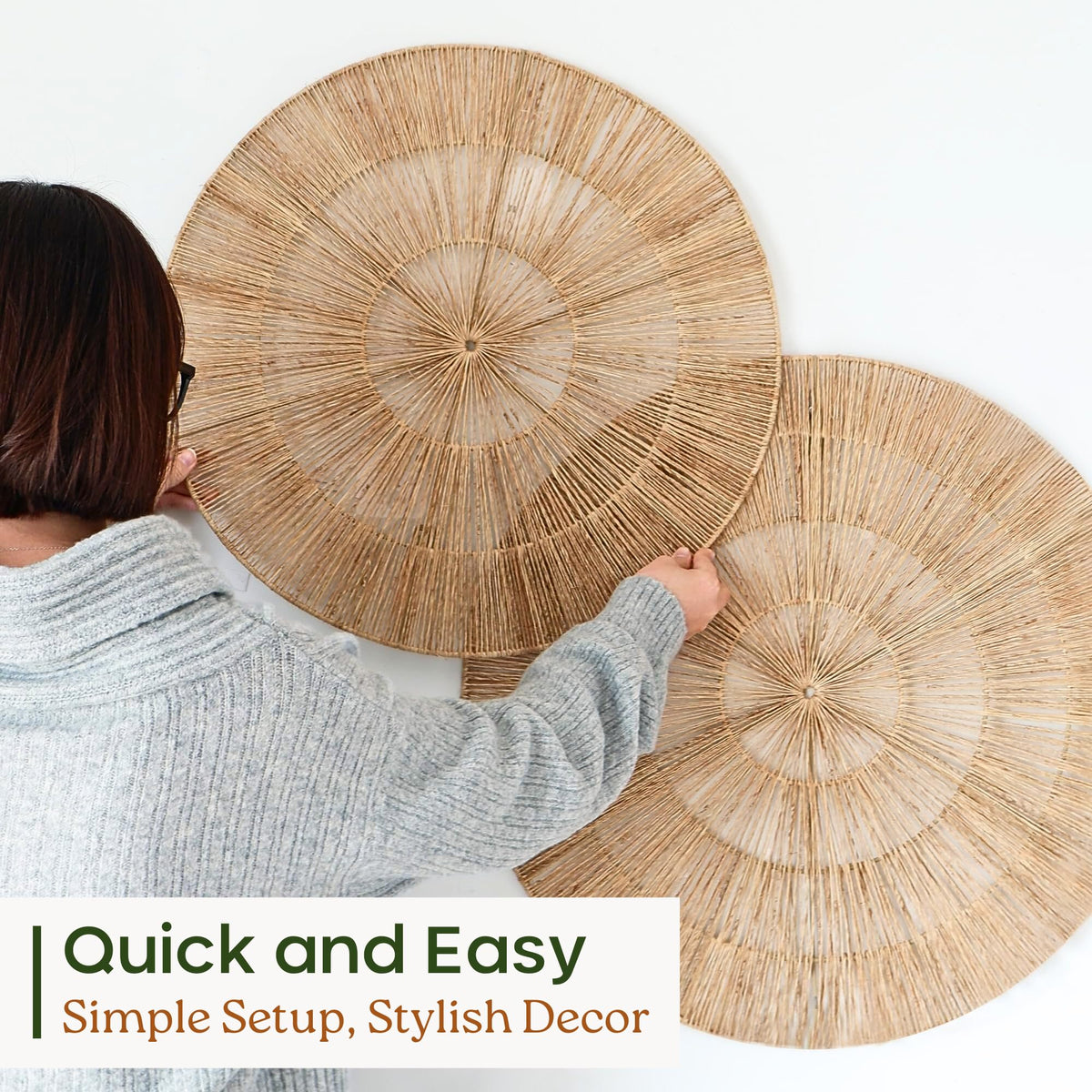 Chi An Home wicker wall plate layout demonstrates versatile wall art ideas.