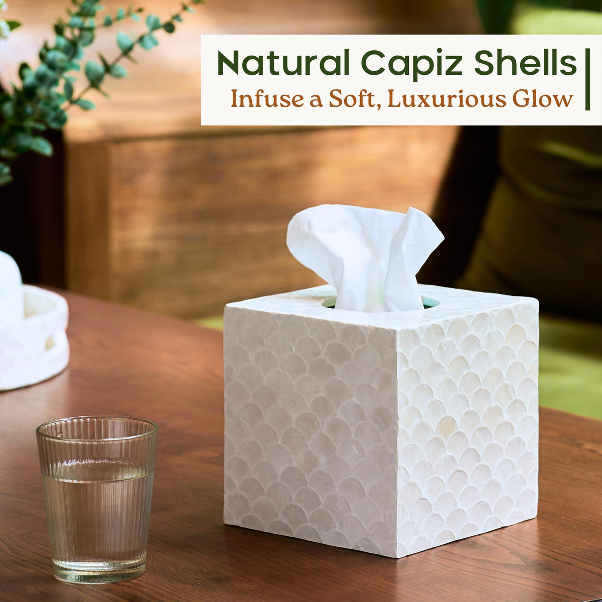 Chi An Home wooden base tissue box holder provides durable support