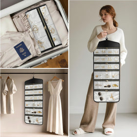 CHICECO hanging jewelry organizer with dual zipper keeps contents secure during travel.