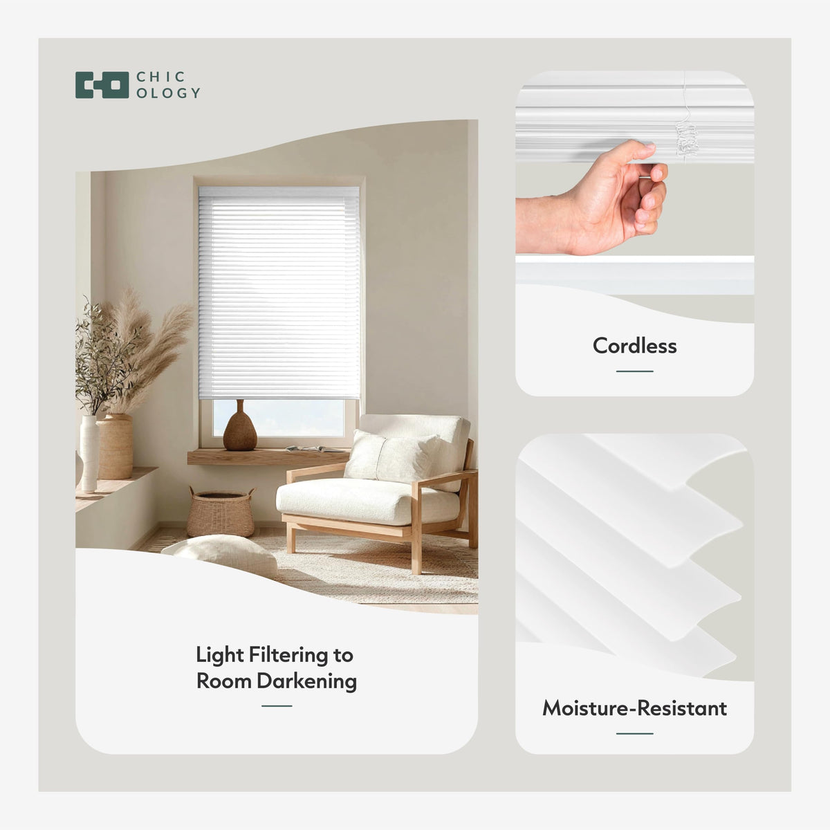 CHICOLOGY inside-mount view emphasizes precise fit and clean window appearance.