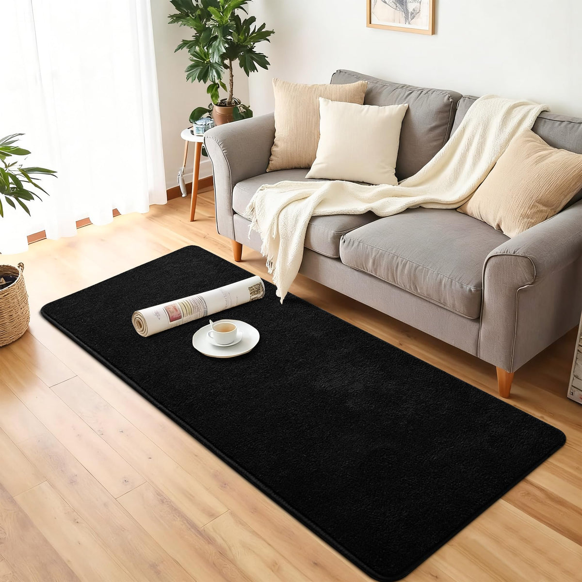 Chicrug edge reinforced black runner designed for durability in entryways and kitchens.