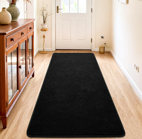 Chicrug minimalist black runner with washable surface for living rooms.