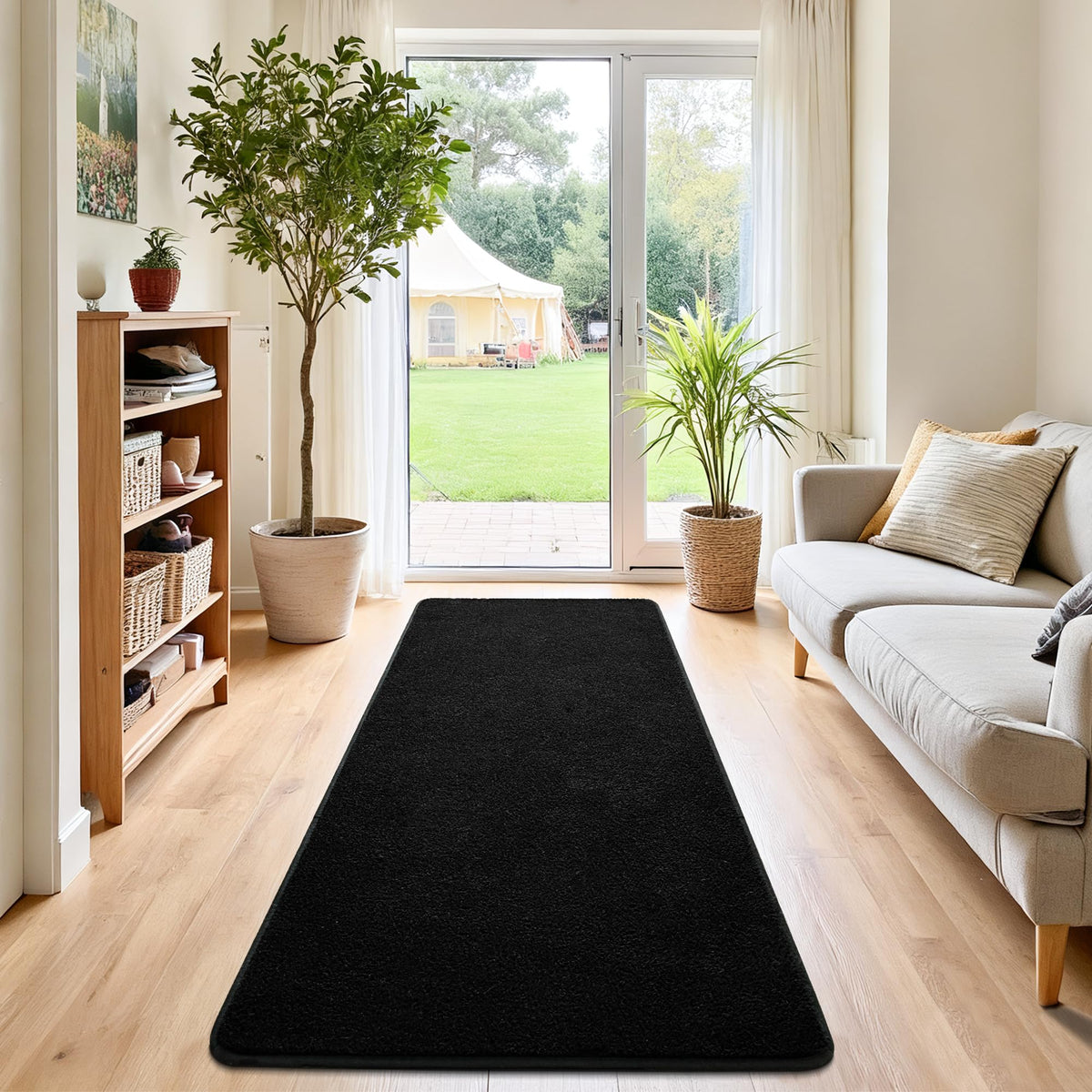 Chicrug non-slip backed black runner stays securely in place during daily use.