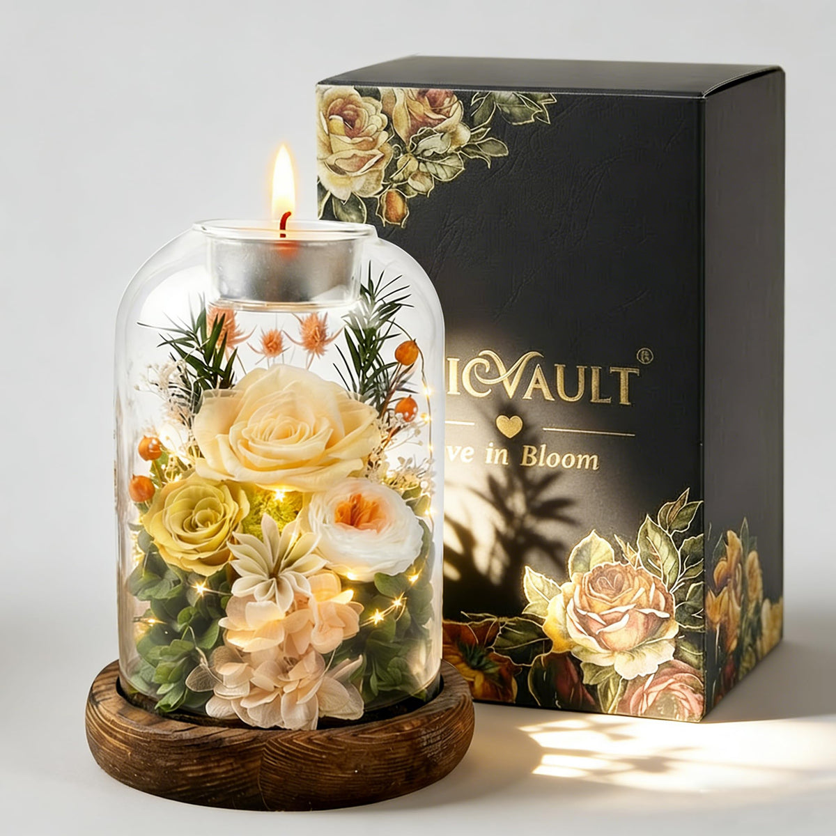 Chicvault preserved rose in glass dome with long-lasting color.