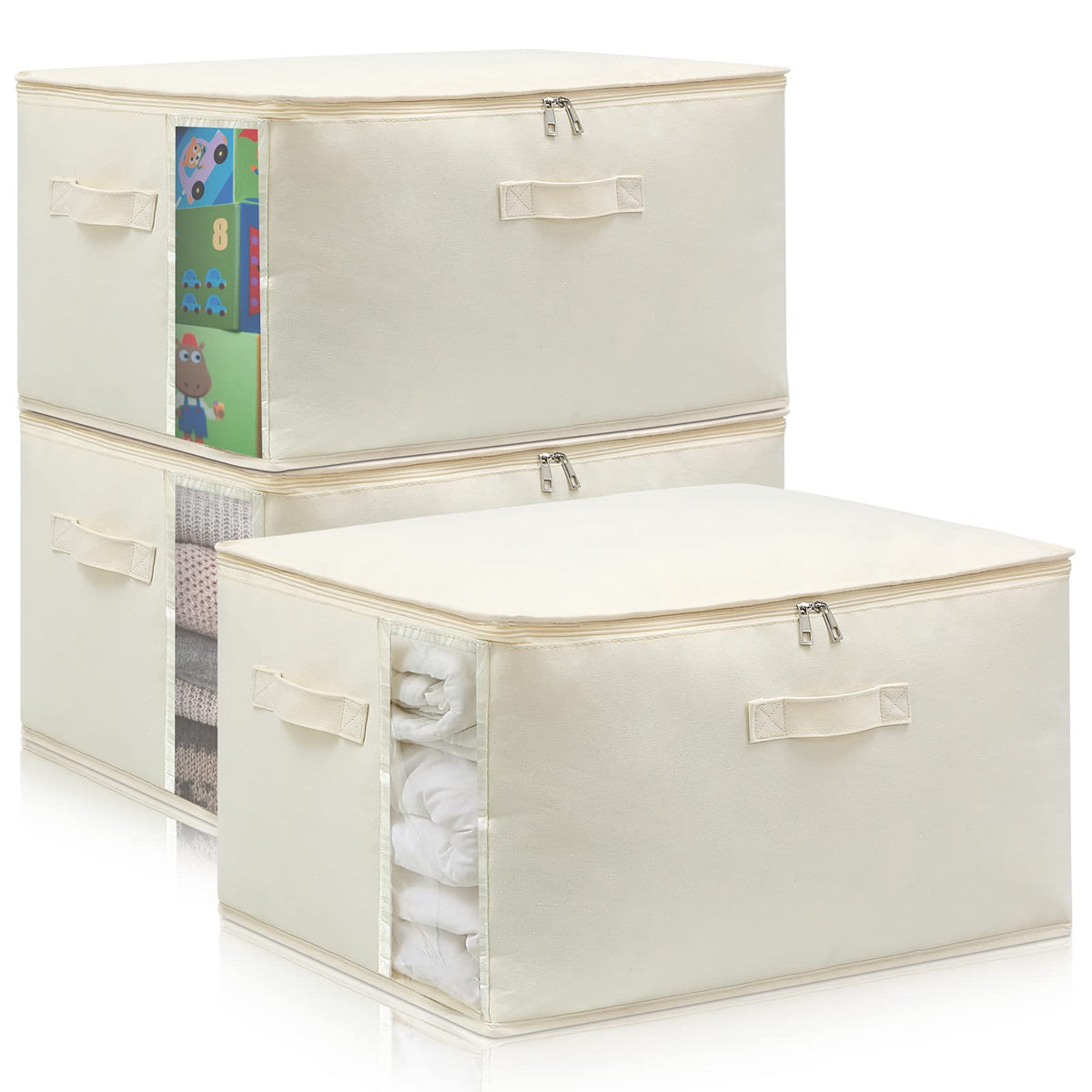 CHICVIE canvas storage bag with side window for quick content checks in the closet