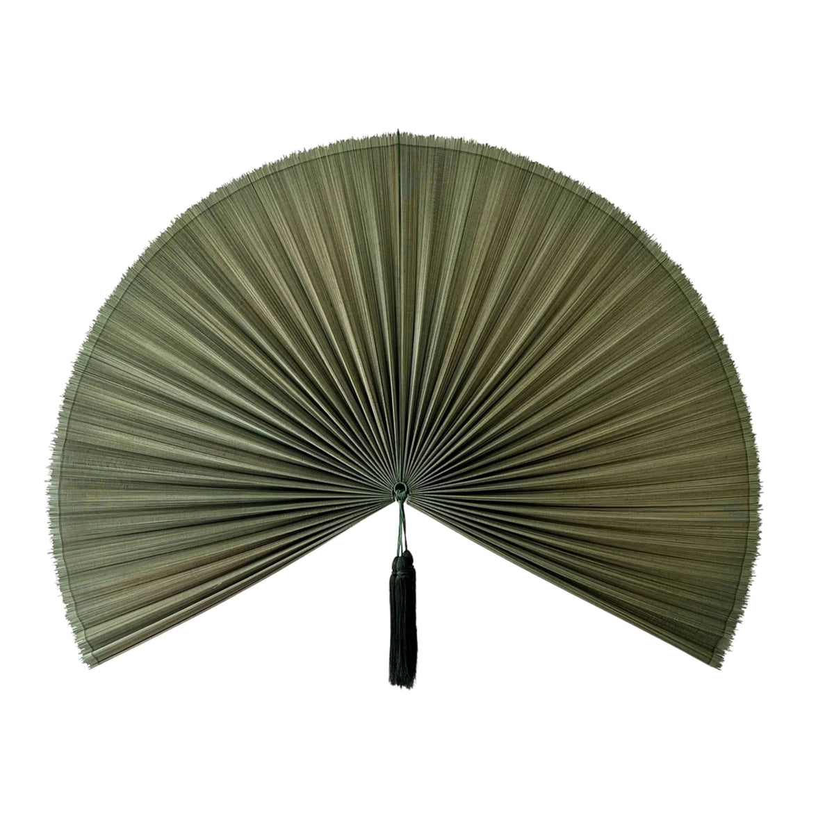 Chicvillage bamboo wall fan decor in emerald green adds natural texture to the bedroom.