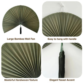 Chicvillage handwoven bamboo fan wall art in green brings cultural charm to living spaces.