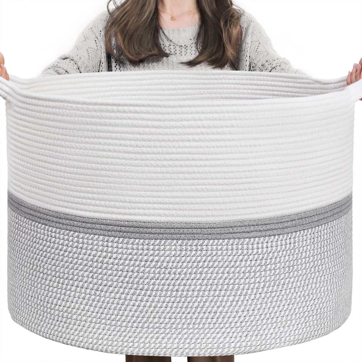 CHICVITA 85L blanket basket in gray for living room storage and organization