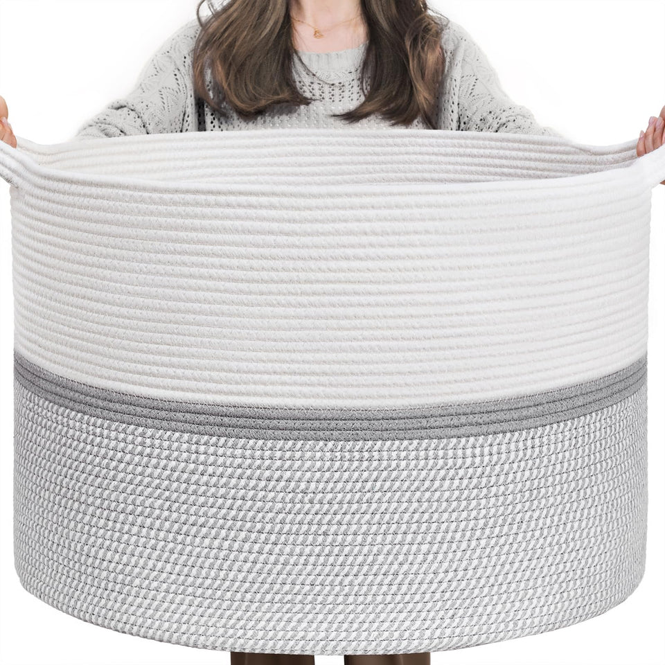 CHICVITA 85L blanket basket in gray for living room storage and organization
