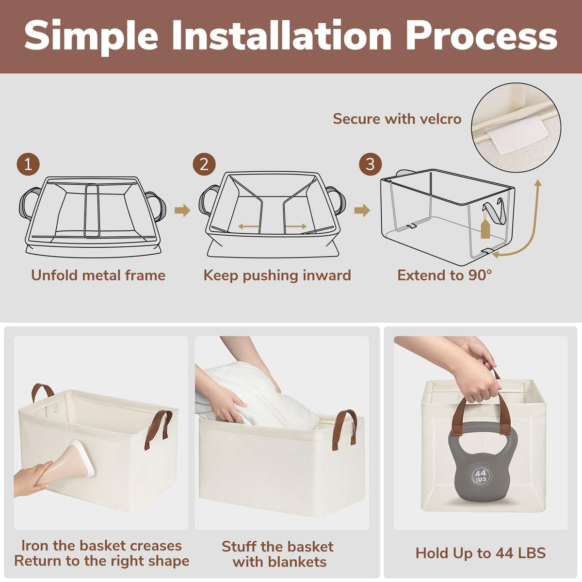 CHICVITA beige storage bin holding up to 44 pounds for versatile use
