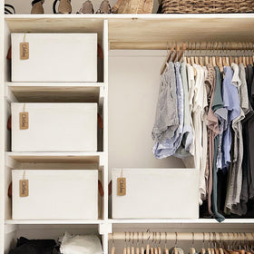 CHICVITA beige storage bin with leather handles for stylish, easy-access storage