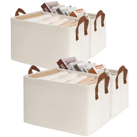 CHICVITA beige closet storage bin on a shelf keeping clothes tidy and accessible