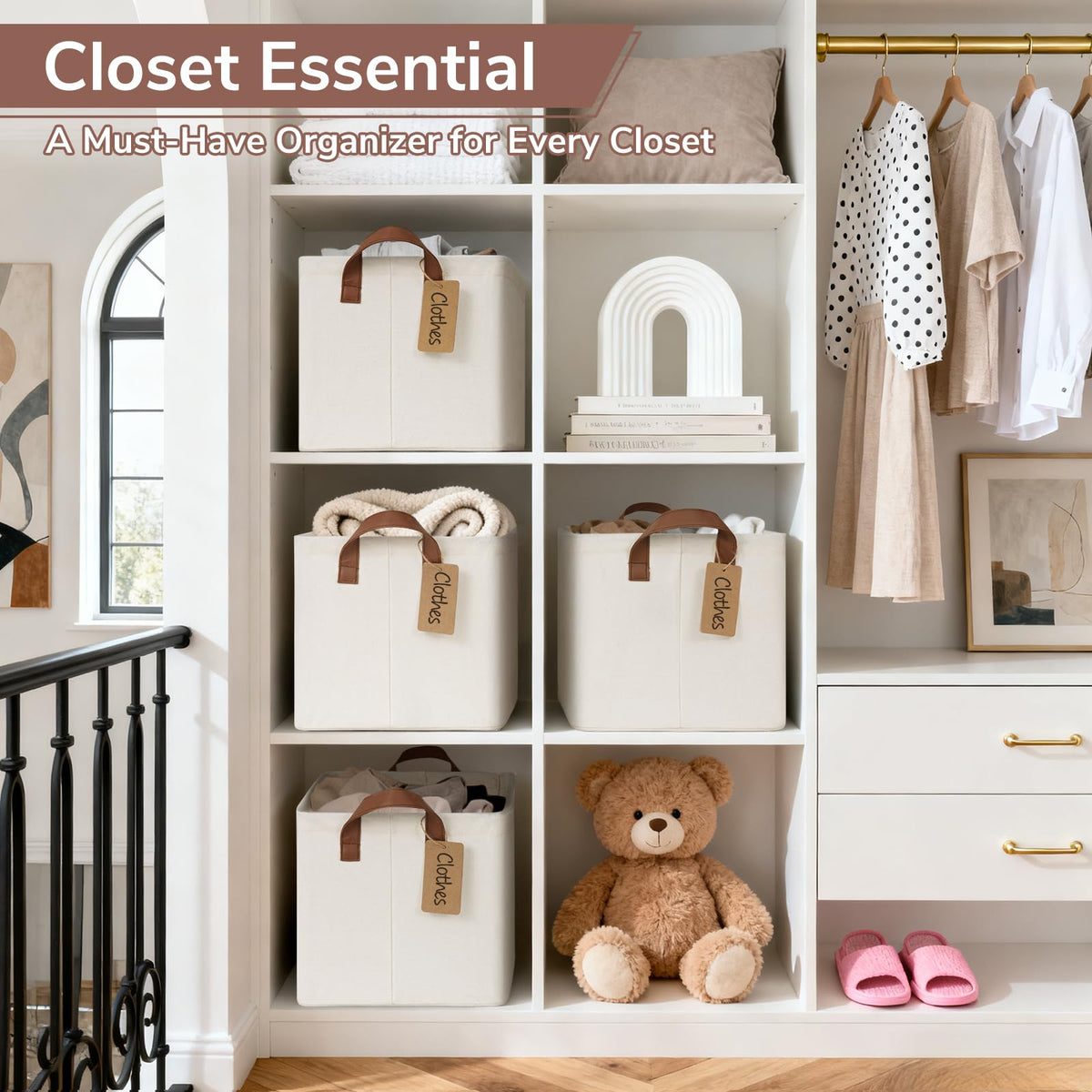 CHICVITA collapsible-bin under-shelf for compact closet storage.