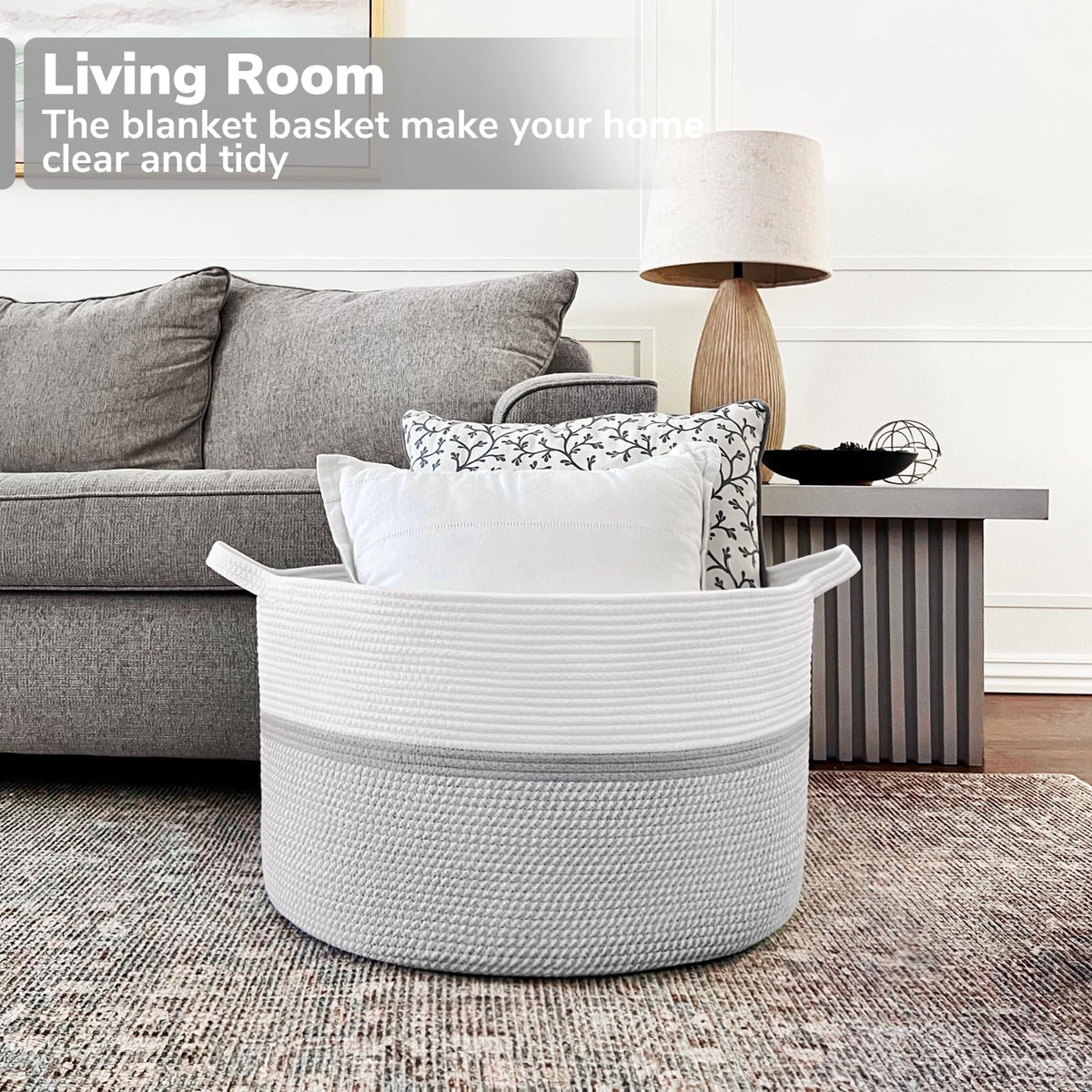 CHICVITA cotton rope basket with sturdy handles for easy carrying and clutter control