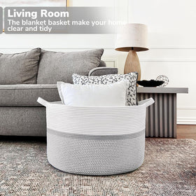 CHICVITA cotton rope basket with sturdy handles for easy carrying and clutter control