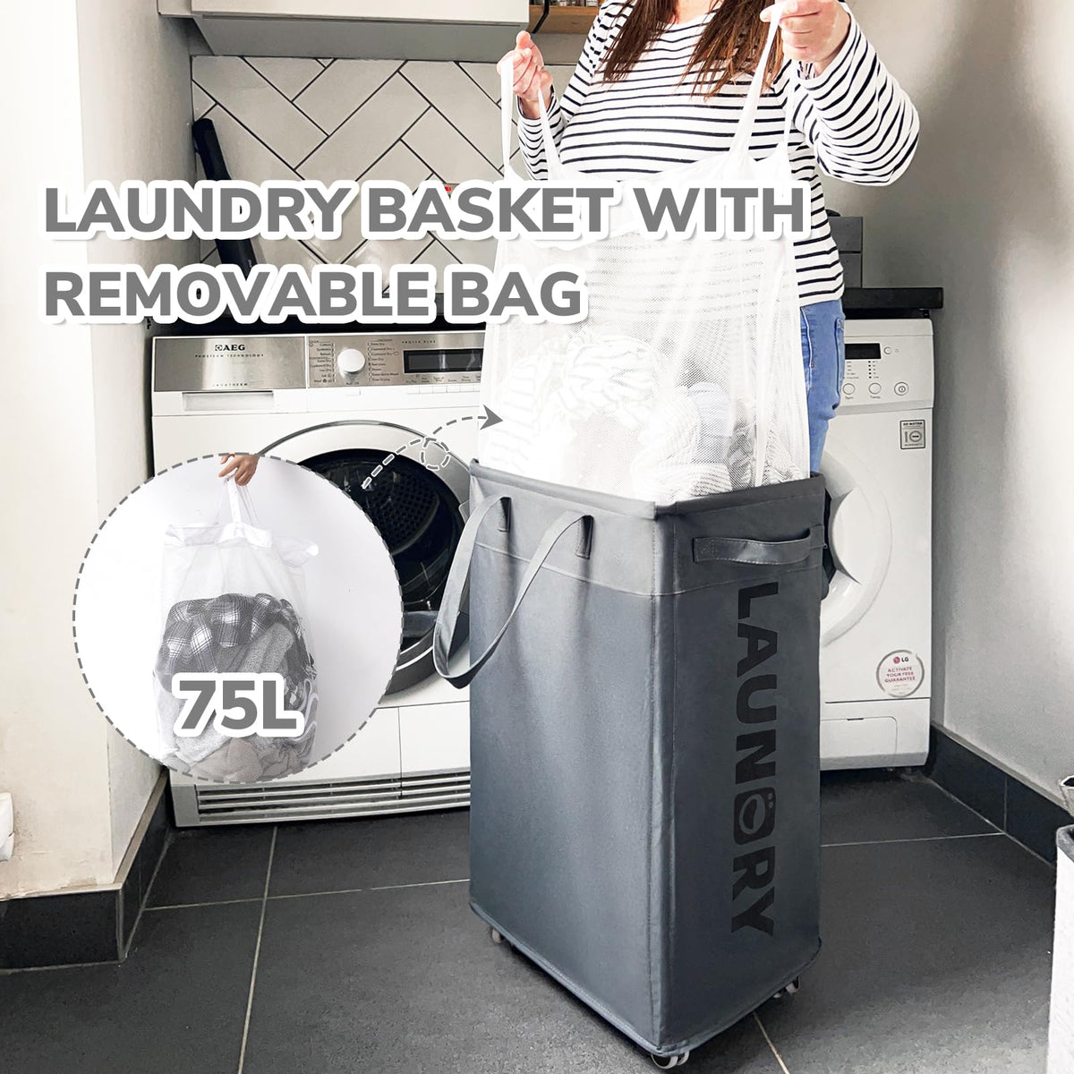CHICVITA durable 600D fabric laundry bin with moisture resistance.