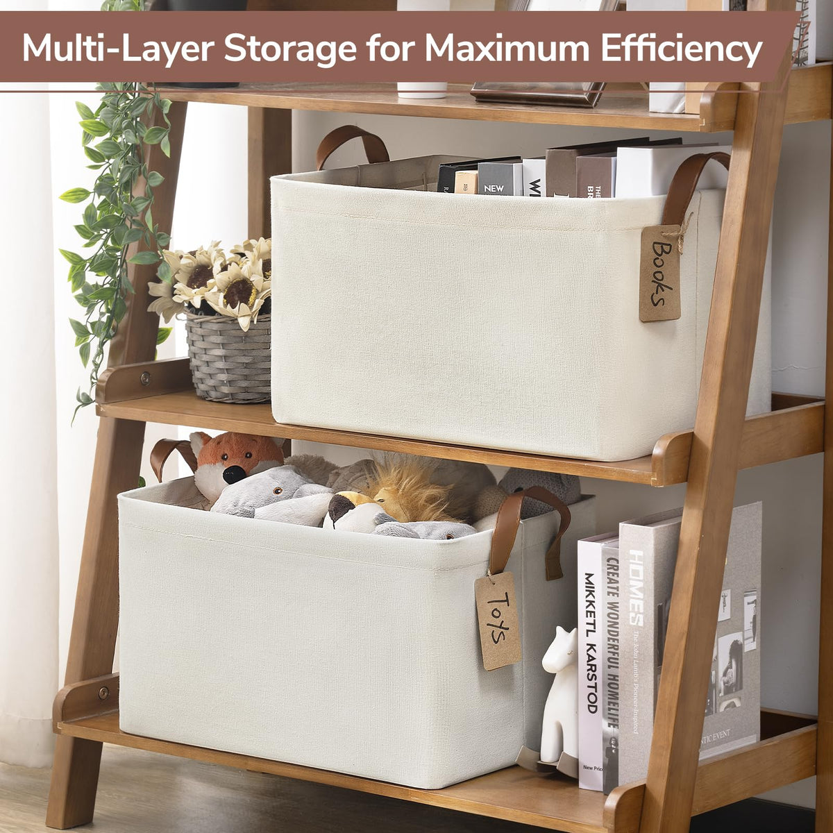CHICVITA reinforced-base-plates-bin stays sturdy on shelves.