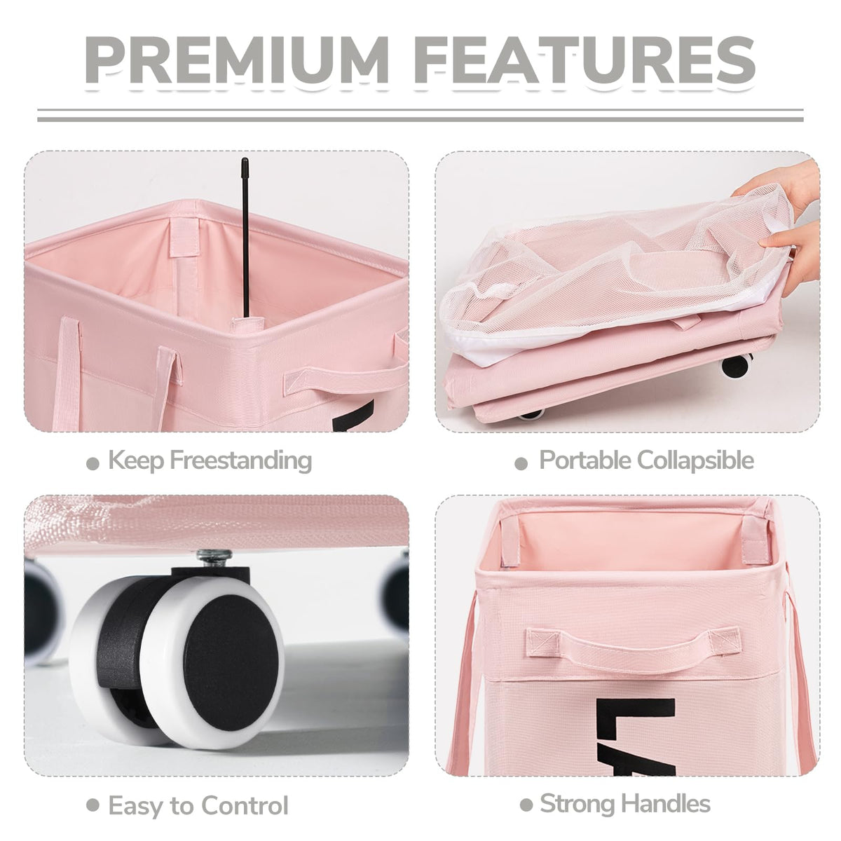 CHICVITA Slim Laundry Hamper 75L side view, sturdy wheels for smooth transport.