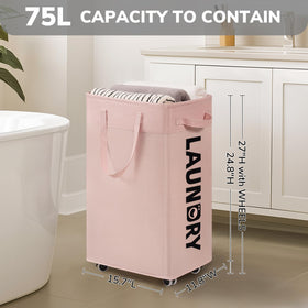 CHICVITA Slim Laundry Hamper rolling wheels, effortless relocation from bedroom to laundry.