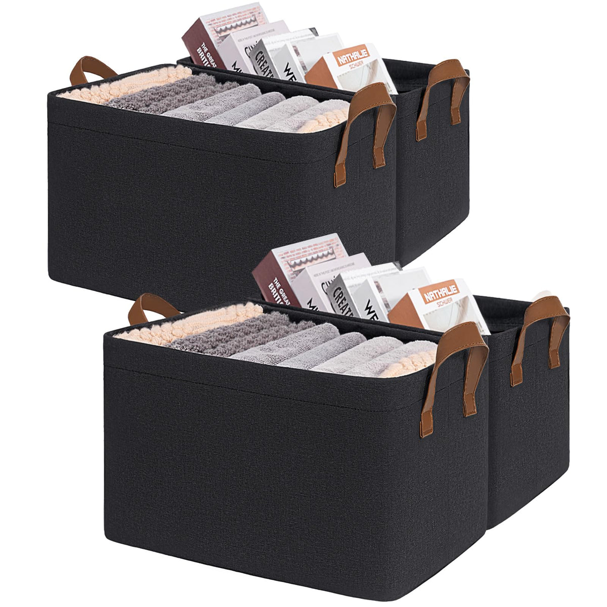 CHICVITA large fabric storage bin with metal frame; front view for sturdy organization
