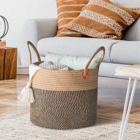 CHICVITA wicker basket for entryway keeps shoes and hats neatly organized.