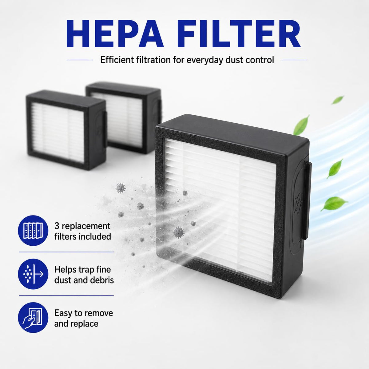 CHIKIXSON HEPA filter pack captures dust and fine particles for Roomba maintenance