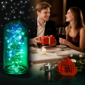 Childom glass dome blue rose on display