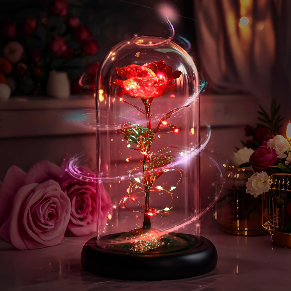 Childom glass dome rose makes a lasting anniversary or Valentine gift.