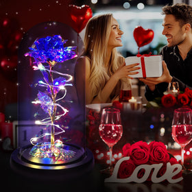 Childom glass dome rose with LED light adds lasting elegance.