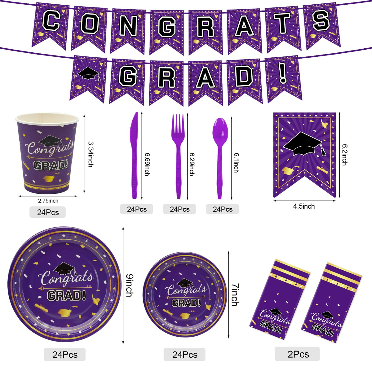 Childom 9 inch graduation plates in purple gold for meals