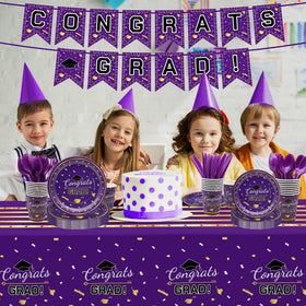 Childom purple gold graduation tablecloth protects surfaces and simplifies cleanup