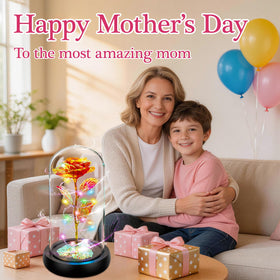 Childom LED-lit rose display ideal for desks and nightstands.
