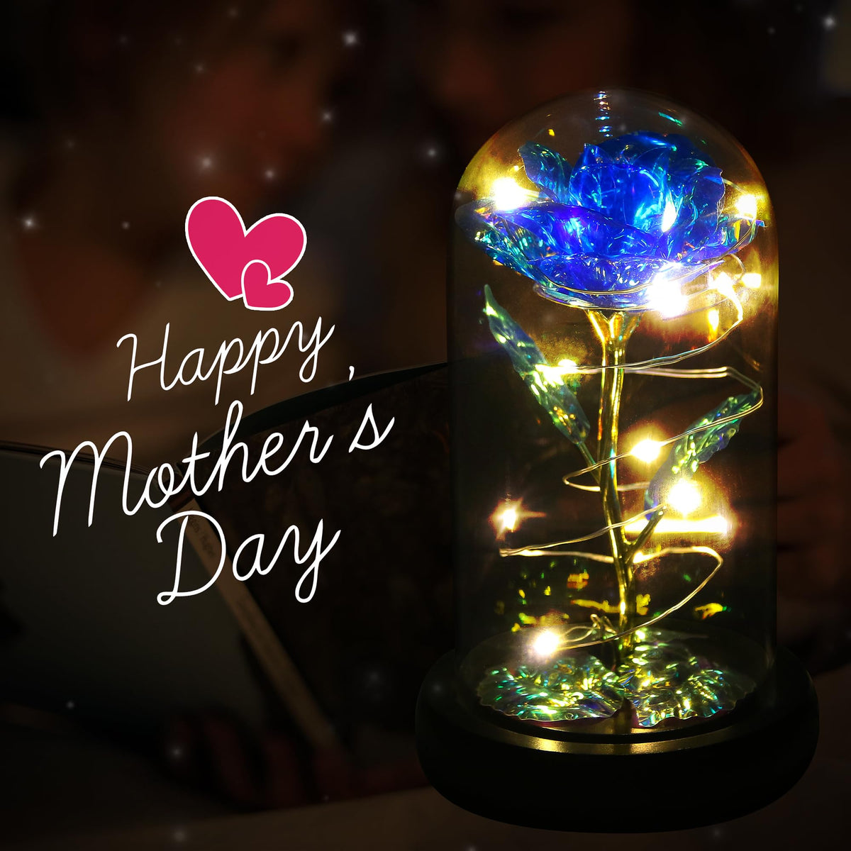 Childom LED rose in glass dome with warm glow